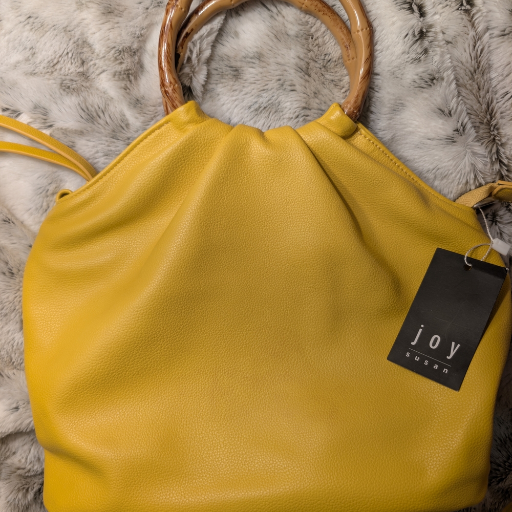 Joy Susan Yellow Tote Bag with Wooden Handles